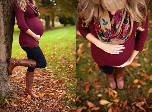 Pregnant photo session outdoors in autumn: ideas