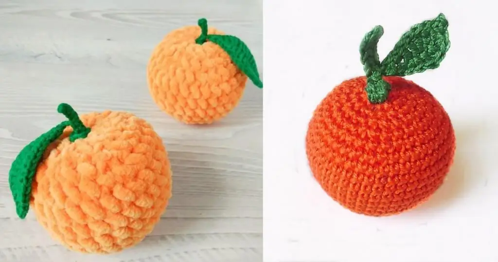 Knitted vegetables and fruits: a photo with a description