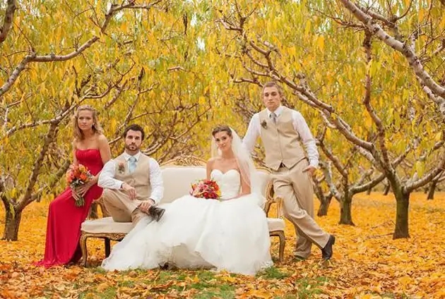 Güzel sonbahar düğün fotoğrafı oturumu: fikirler ve pozlar