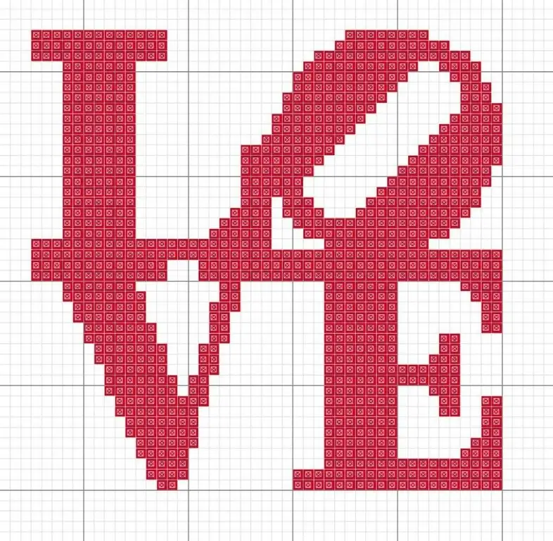 Ang paggamit ng mga pattern ng cross stitch na "pag-ibig" sa disenyo at paglikha ng mga bagay