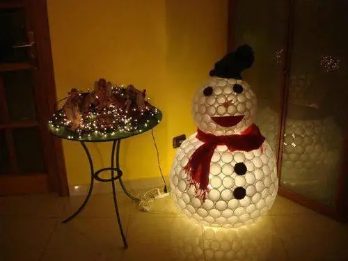 Unusual New Year's toy made of plastic cups. How to make a snowman out of plastic cups