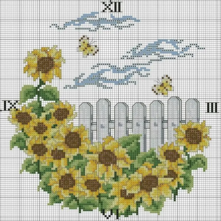 Geheimen van kruissteek zonnebloemen (patronen)