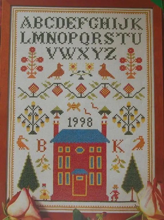 Sampler ir Sampler izšūšanas tehnika: tematiska attēlu kombinācija